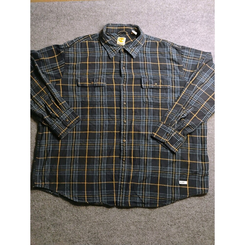 Timberland Mens 3XL Blue Plaid Button Up Long Sleeve Flannel Work Shirt Cotton